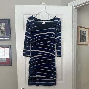 INC International Concepts Navy and White Long Sleeve Dress